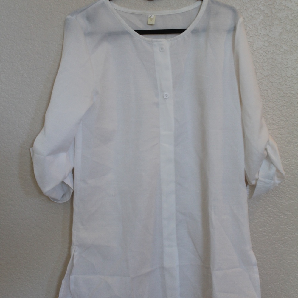 White Woven Blouse 3/4 sleeve